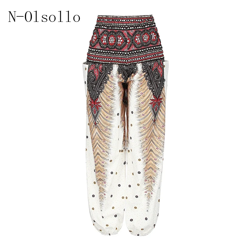 

3D Printed White Casual pants Ethnic style Wide leg pants Thailand Yuga Trousers Wide Waist Pantalon Femme Polyester Bloomers