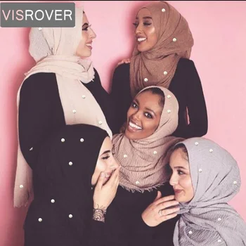 

VISROVER Free Shipping New Arrival Classical Premium Viscose Hijab Beads Scarf Shawl Soft Islam Muslim Wholesale Retail Scarves