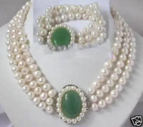 

shipping Charming white pearl jade clasp necklace bracelet (A0423)