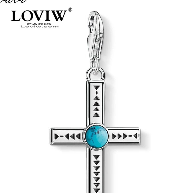 

Charm Pendant Ethnic Cross Blue,2019 Fashion Jewelry Real Authentic 925 Sterling Silver Gift For Women Fit Bracelet Thomas sabor