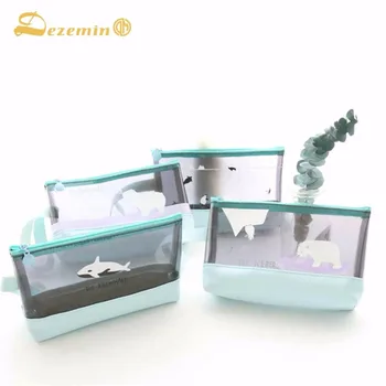 

DEZEMIN Women Travel Cosmetic Bag PVC with PU Leather Transparent Makeup Case Animal