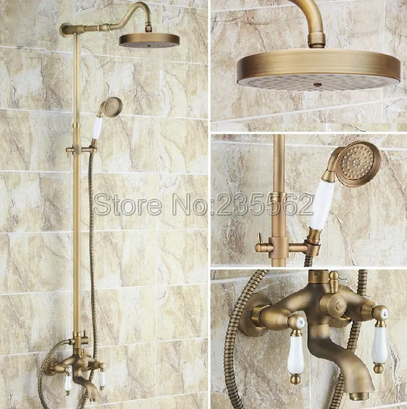 Retro Wall Mounted Antique Brass Rainfall Bathroom Rain Shower Faucet