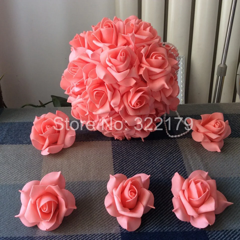 100 шт. коралловый Свадебные цветы Пена розы для свадьбы Аксессуары коралловый Поцелуи бал Pomander цветы коралловый центральные