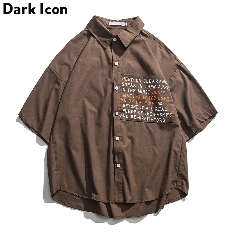 

Dark Icon Big Printed Pocket Loose Style Shirts Men Curved Hem Short Sleeved Men's Shirt Oversize Shirts Men
