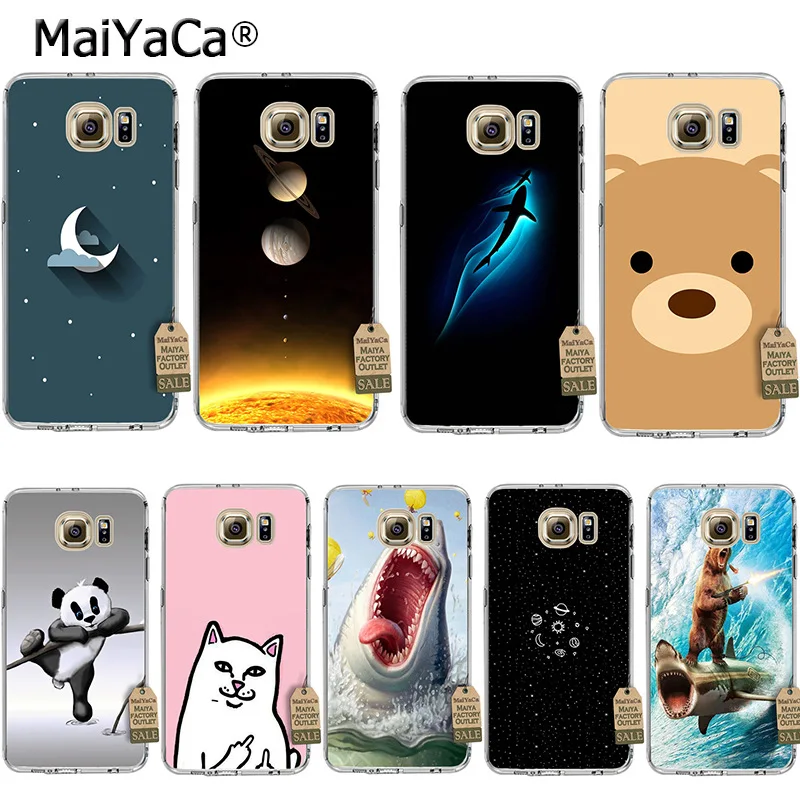Мягкий прозрачный чехол MaiYaCa panda space shark moon из ТПУ для samsung galaxy s7 edge s6 plus s5 s4 s8 |