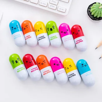 

100pcs/lot cute lovely Cartoon Expression Pill Capsule Pen Retractable Ballpoint Pen Child Student Stationery promotion gift