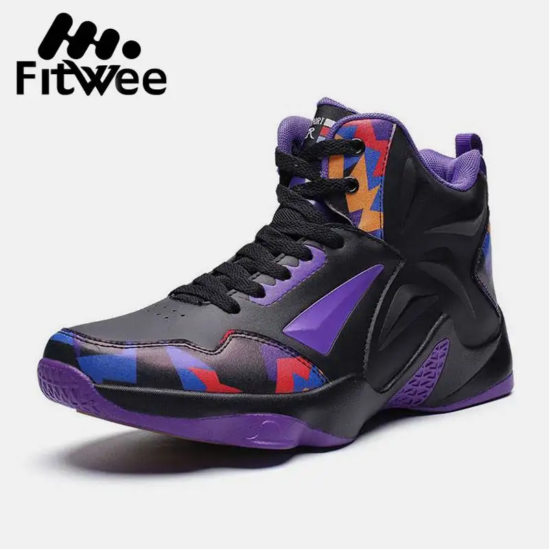 

FitWee Man High Top Basketball Shoes Cushion Basketball Sneakers Anti Skid Breathable Outdoor Sports Shoes Couple Size 35-46