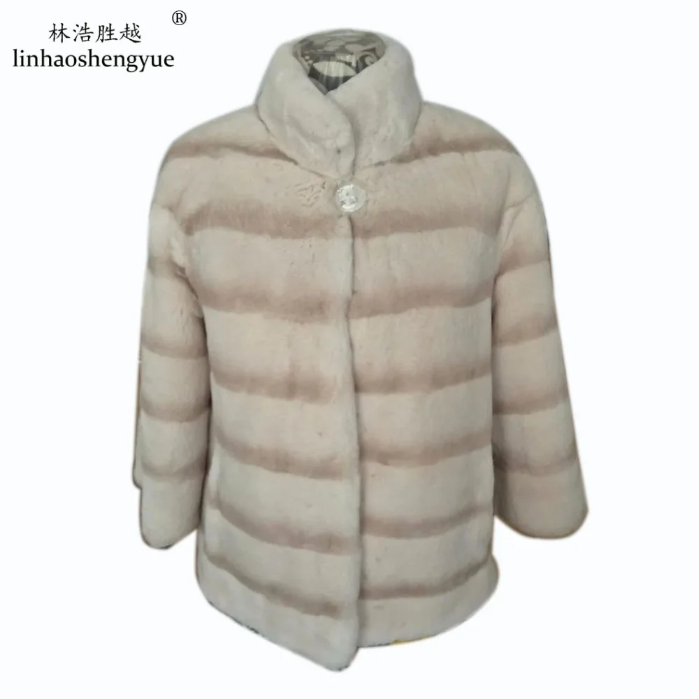 

linhaoshengyue real rex rabbit fur coat beige color 70cm long with collar,winter, spring, woman