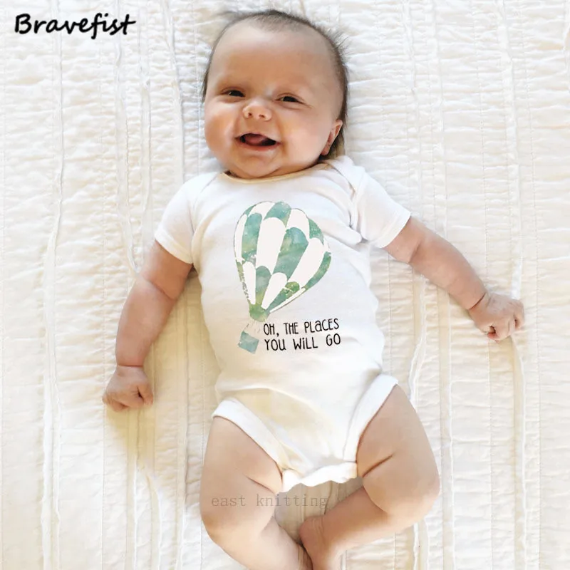 

Newborn White Short Sleeve Baby Bodysuits Clothes Baby Infant Clothing Tiny Cottons Baby Jumpsuits Hot Air Balloon Print Onesie