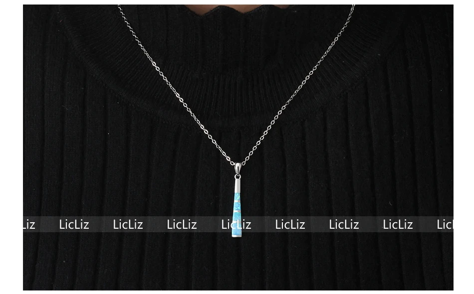 LicLiz 925 пробы серебро синий огонь ожерелье с опалом для женщин Colar цепи Шарм мотаться бар цепочки и ожерелья Длинные Подвески LN0343