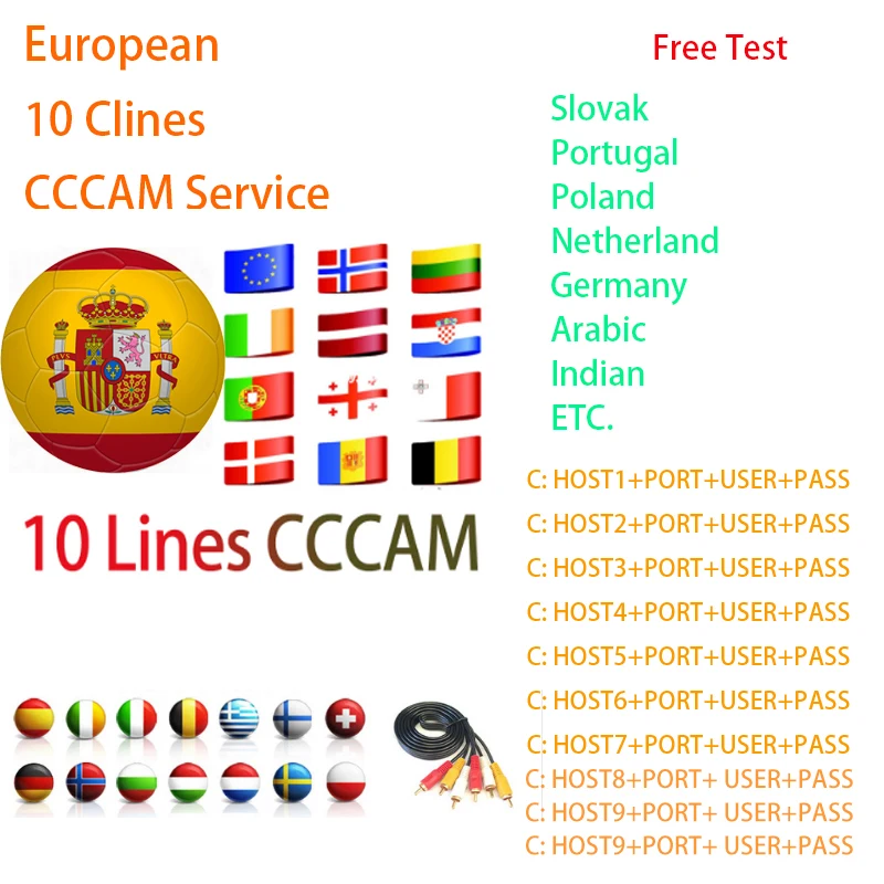 

1 Year 6/8/10 Lines HD CCcams Samsat Starsa Spain Portugal Germany Poland Italy 7 Clines Satellite Receiver GTmedia V6 V8 Nova