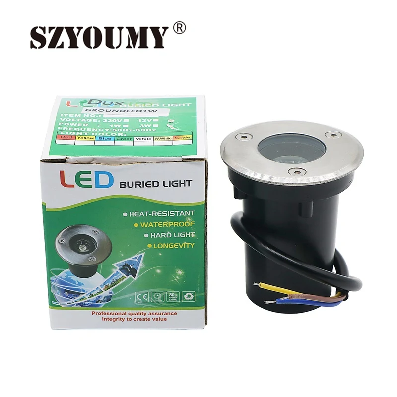 

SZYOUMY IP67 led Underground Light 1W 12V / 85-265V Warm White Green Blue Color Led Under Ground Light For Garden 20PCS