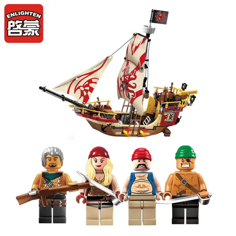 

Enlighten 1311 Pirate Ship Dragon Boat Figure Blocks Educational Construction Building Bricks Toys For Children Compatible Legoe