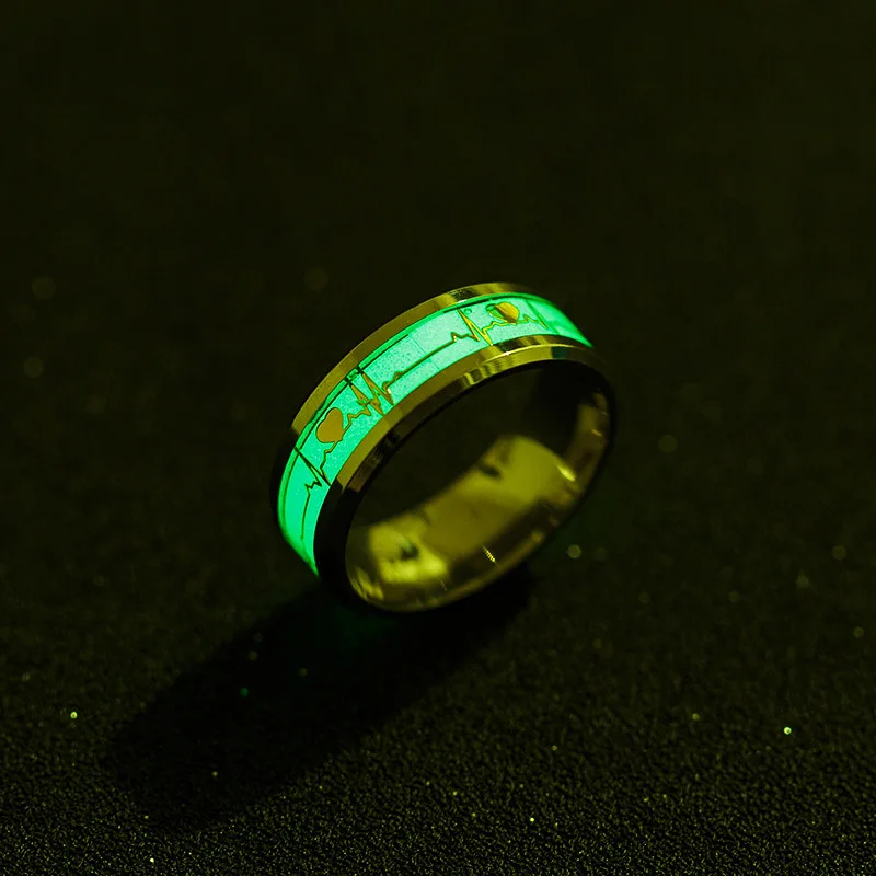 

ECG Couple Carbon Fiber Ring Nightlight Ring Jewelry Factory Direct Selling Jewelry