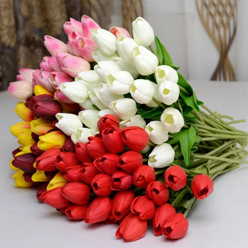 31 pieces/lot, Artificial flower high quality real touch PU Tulip desktop wedding home decoration gift multi-color