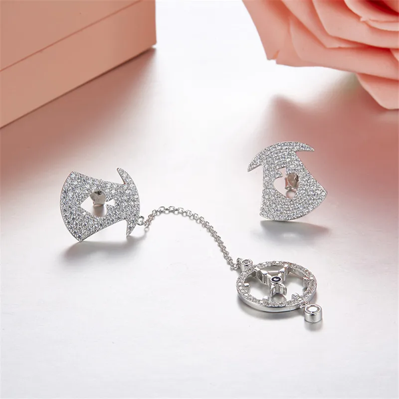 Fancy New Design pocket watch Asymmetric AB Drop Earrings Mirco Zircon S925 Sterling Silver Steampunk Earrings Monaco Jewelry Fancy New Design pocket watch Asymmetric AB Drop Earrings Mirco Zircon S925 Sterling Silver Steampunk Earrings Monaco Jewelry