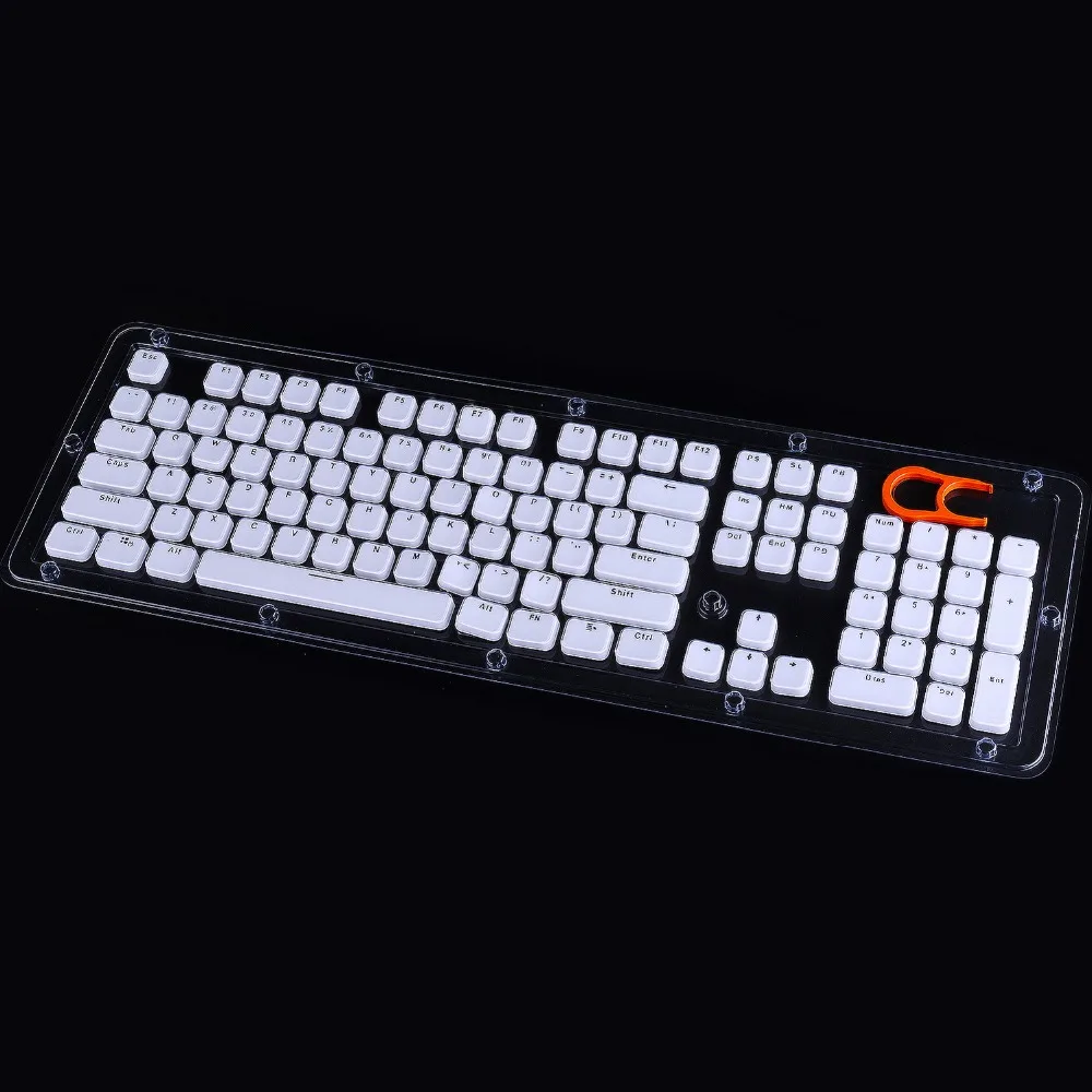 computer keyboard computer peripheral Low Profile Keycaps for MX Mechanical Keyboard ,White Crystal Edge Key Cap with Puller Hard Plastic 104 Keys Full Size US Layout computer keypad