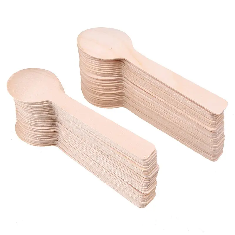

Promotion! 100Pcs Disposable Wooden Spoon Mini Ice Cream Spoon Wood Western Dessert Scoop Wedding Party Tableware Kitchen Acce
