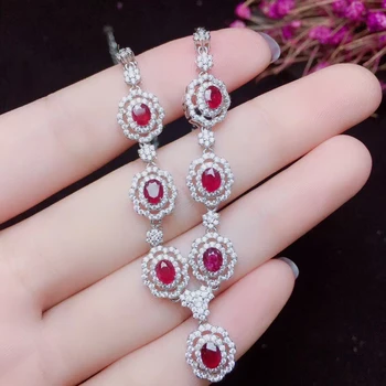 

Natural red ruby necklace 925 sterling silver natural gemstone necklace luxury Flower peony round woman jewelry gift envelope