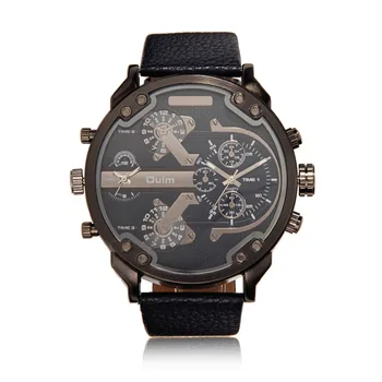 

Fashion Men Watch Dual Time Zone Big Dial Leather Band Men Quartz Military Wristwatch Relogio Masculino Nice Gift Promotion Item