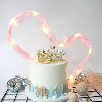 

Colorful Glitter Ribbon Cake Sash Topper Decor Birthday Wedding Cake Decor Novelty Multicolor Flashing Birthday Cake Topper