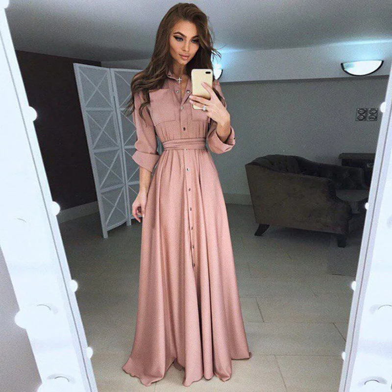 

Droppshiping Women Vintage Long Sleeve Dress High Waist Button Lace Evening Party Dress BFJ55