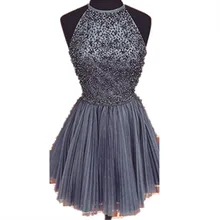 Neue Ankunft 2015 Elegante Perlen Lila Homecoming Kleid Kurze Party Kleider Kleider Cocktail