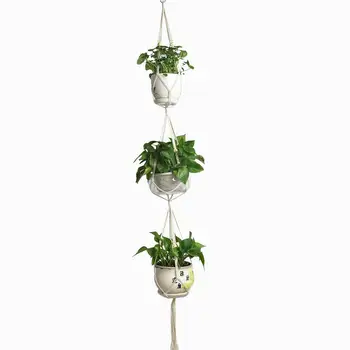 

Hand-knitted Cotton Rope Hanging Basket Home Gardening Bonsai Three-layer Flower Pot