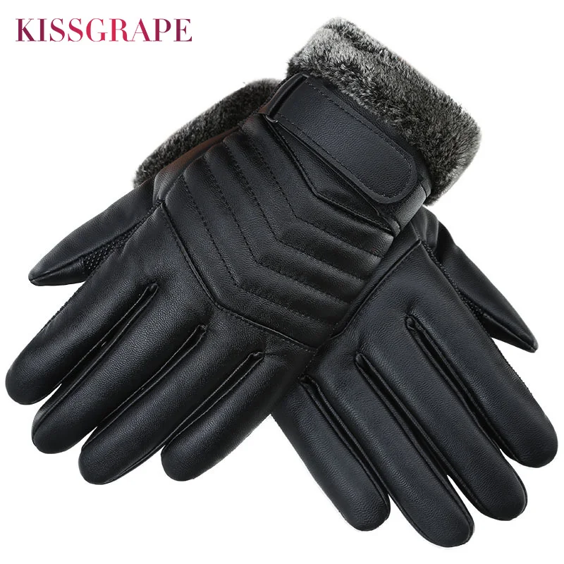 Новые зимние водонепроницаемые мужские теплые перчатки из искусственной кожи с сенсорным экраном, утолщенные флисовые перчатки для