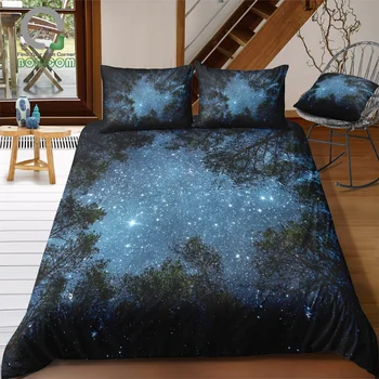 

BOMCOM 3D Digital Printing Duvet cover set look up at starlit sky Milky Way galaxy in night Grove Bedding Set 100% Microfiber
