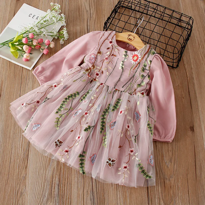 Одежда принцессы для маленьких девочек; осенние вечерние платья-пачки с цветочной вышивкой для девочек; детское платье принцессы