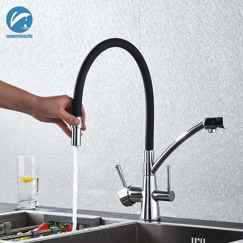 Хромированный кухонный смеситель двойной кран для холодной и горячей воды