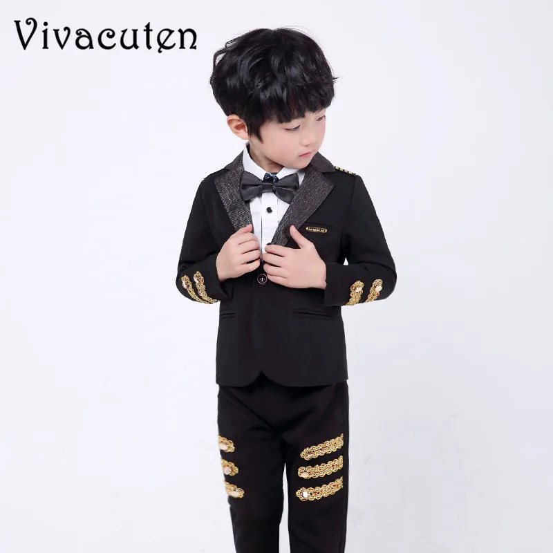 

Spring New Boys Brand Fashion Formal Suits For Gentle Kids Wedding Costumes Children Blazer Pants Performance Clothing Set F134