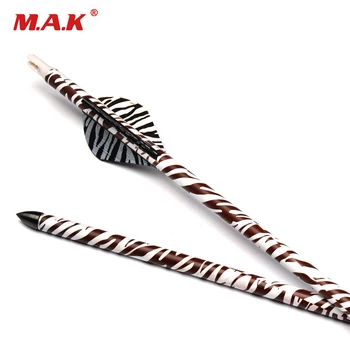

32 Inches Zebra Pure Carbon Arrow Spine 400 Inner Diatmeter 6.2mm Replaceable Arrowhead for Compound Bow Hunting