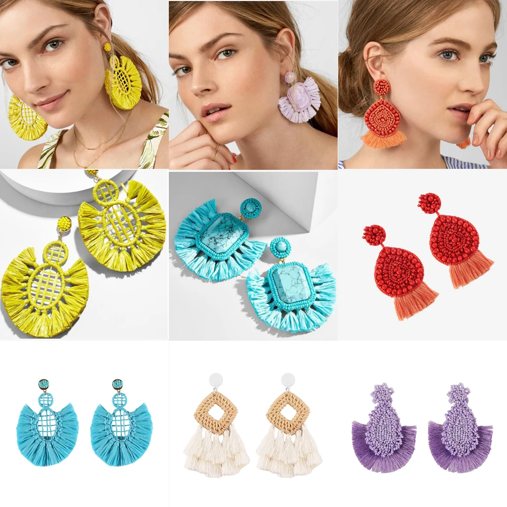 

Girlgo Brand New Handmade Beads Tassel Earrings For Women Ethnic Statement Dangle Fringe Earrings Bohemia Hanging Party Jewelry