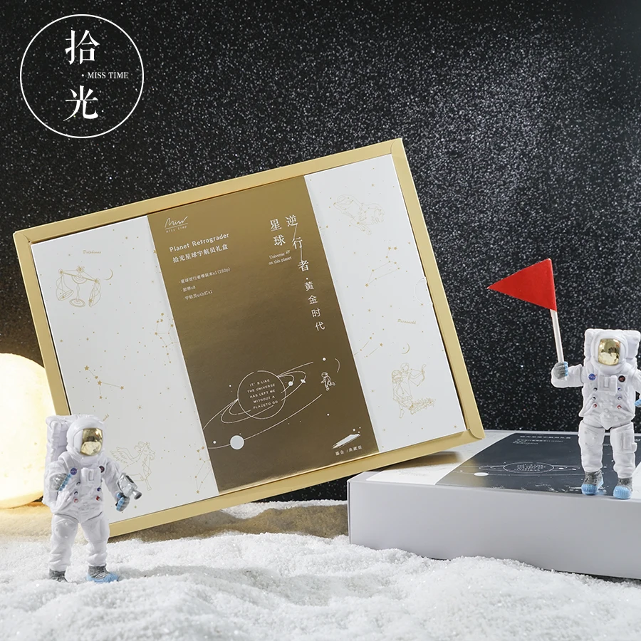 

Planet retrograder series Blank Sketchbook Notebook Box Gift Set Personal Diary Planner DIY with Washi Tape USB lamp