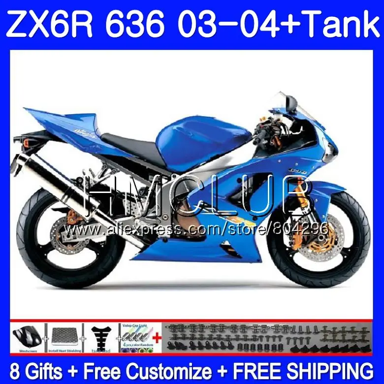 

+Tank For KAWASAKI NINJA ZX600 Stock blue ZX636 ZX-6R 03 04 ZX-636 18TK.5 ZX 636 6 R 600CC ZX6R 03 04 ZX 6R 2003 2004 Fairings