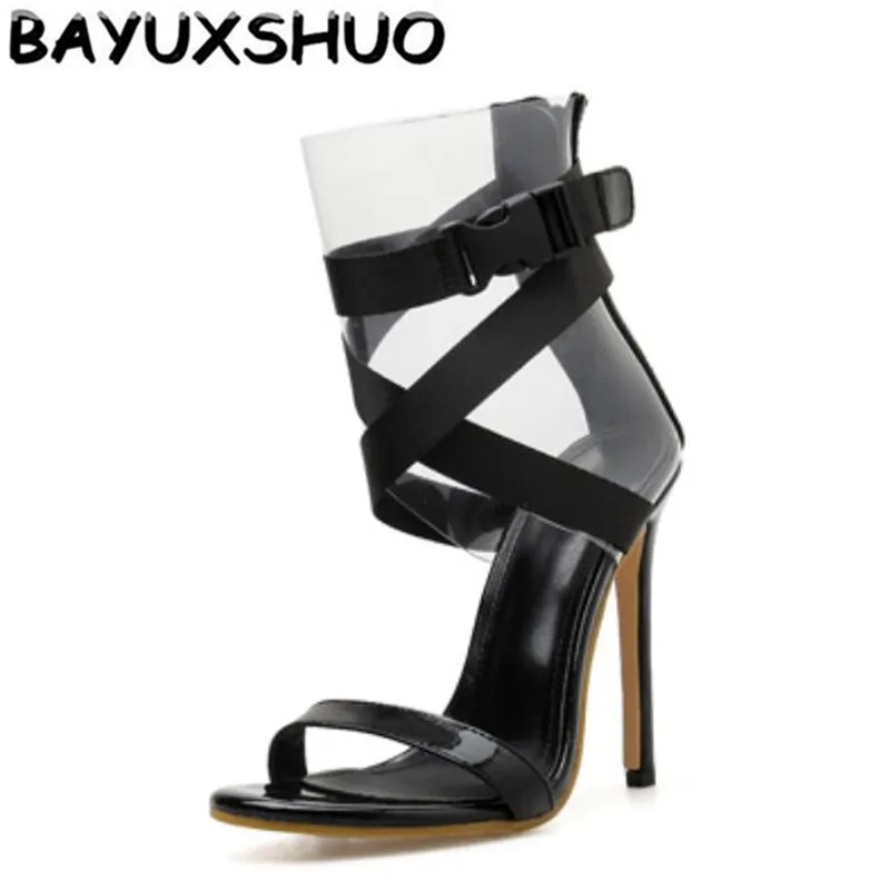 

BAYUXSHUO Trend Ladies High Heel Sandals Roman Style Open Toe Sandals Solid Color Sexy Party Women Shoes Summer Stiletto Heels