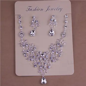 

SHOSIXUAN Crystal Bridal Jewelry Sets Silver Color Rhinestone Necklace Wedding Engagement Jewelry Sets for Women