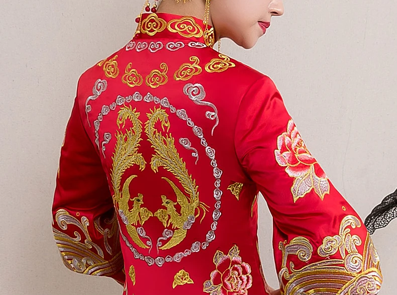 Красная невеста cheongsam Винтаж китайский стиль свадебное вечернее платье одежда с вышивкой Феникс Qipao костюм Vestidos Размеры S-XXL