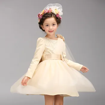 

Brand Formal Party Girl Dress Princess Champagne Flower Girl Vestidos Kids Clothes 2020 Spring Autumn AKF165002