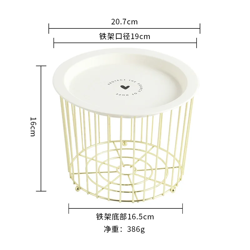 Скандинавский стиль цилиндрической формы золотистые железные корзины для хранения с лотком Домашний Органайзер чаша для фруктовые закуски кухонный декор для столовой инструмент - Цвет: Heart Gold