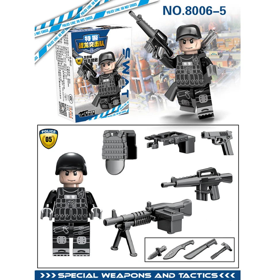 New LegoINGlys Military SWAT City Police Minifigure Modern Commando Special Forces Weapons Building Blocks Mini Figures Toys6