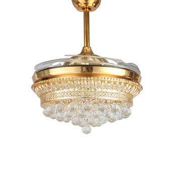 

High qualitySmart LED 42inch Invisible K9 Crystal Ceiling Fan Modern Contemporary Living Room Remote Control Led Fan Lights Bedr
