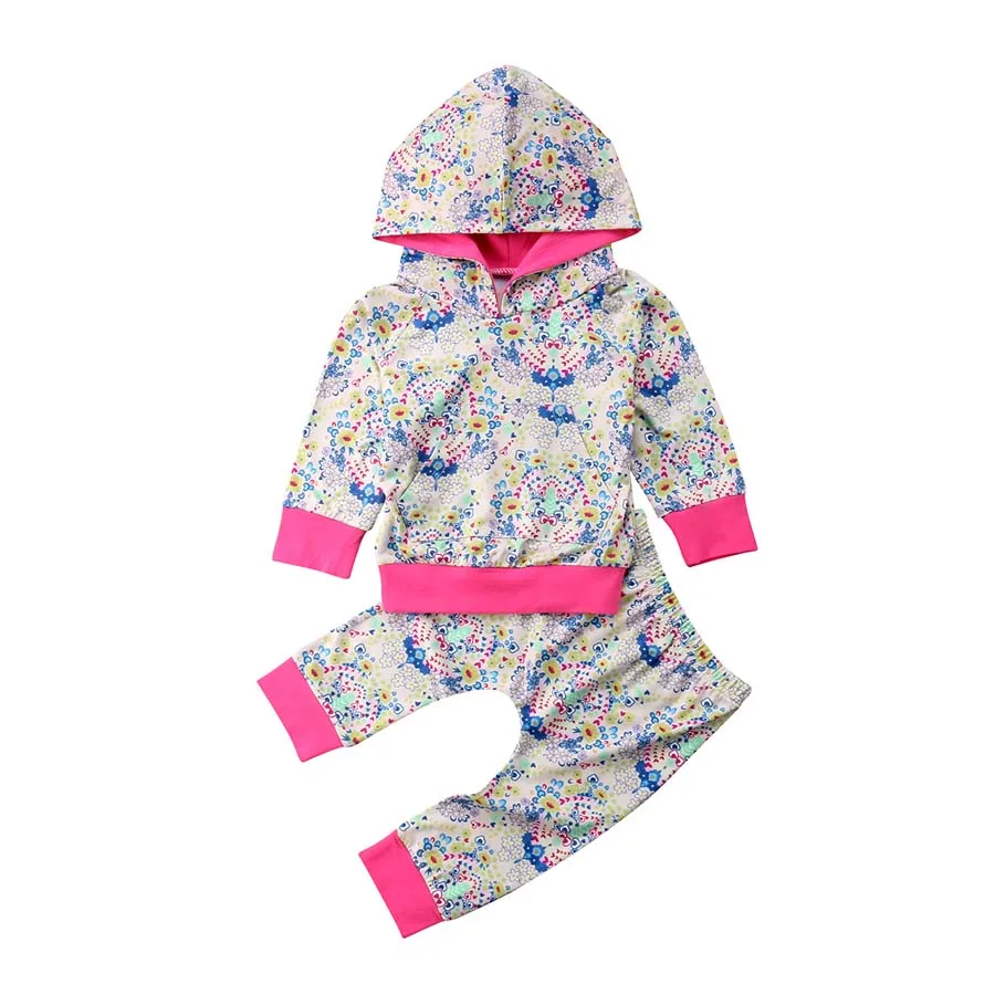 2 шт. для новорожденных для маленьких мальчиков девочек цветочные Толстовка комплект со штанами и топами Комплект одежды Повседневное