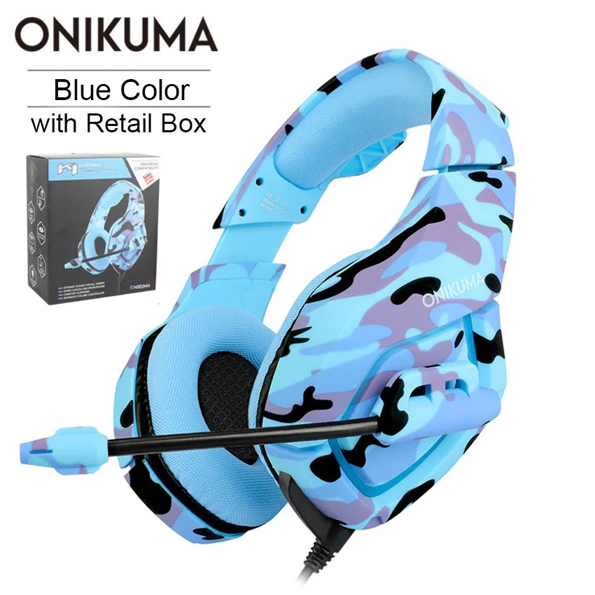 ONIKUMA K1 PS4 игровая гарнитура casque Проводные ПК стерео наушники с гарнитурой с микрофоном для нового Xbox One/ноутбука планшета геймера - Цвет: Blue with Retail Box