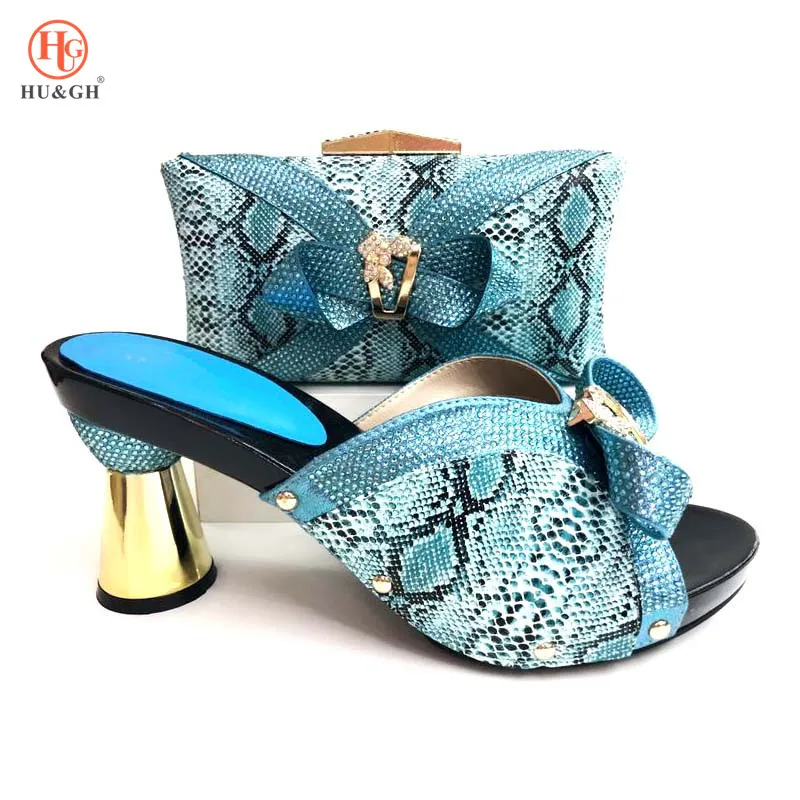 

New Sky Blue Matching Shoes and Bag Set Italian Shoes with Matching Bags High Quality African Shoe and Bag Set for Party Wedding