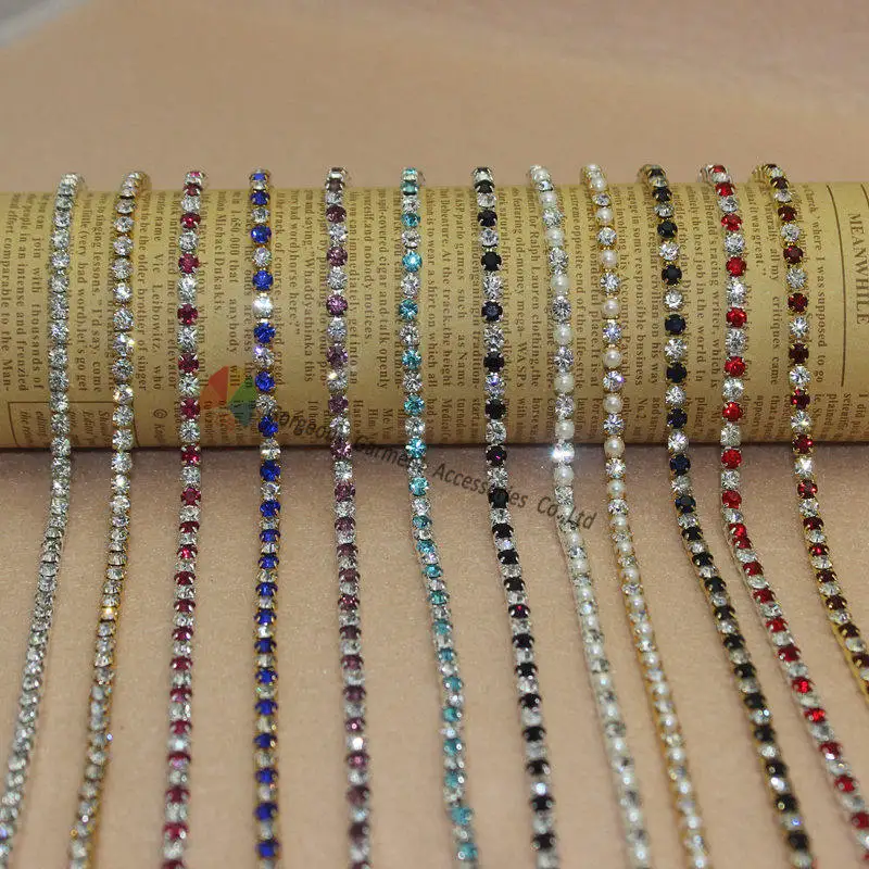 

10yards SS16 4mm close set alternative crystal rhinestone chain silver Gold Set for Browbands Garment Wedding costume Apparel