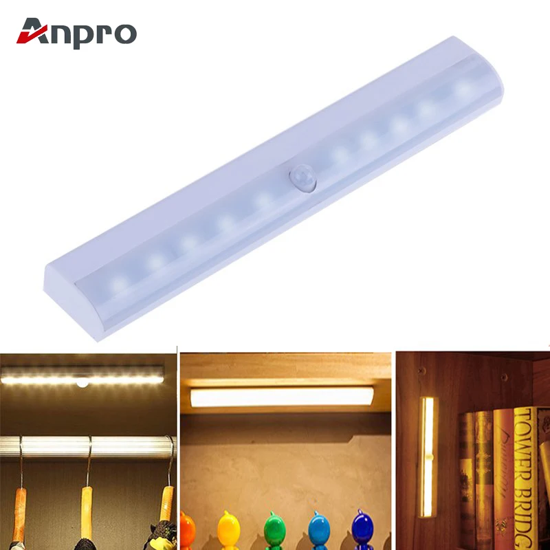 

Anpro Led Cabinet Light Wireless PIR Motion Sensor Night Light for Cabinet Kitchen Bedroom Wardrobe Corridor Porch Wall Lamp