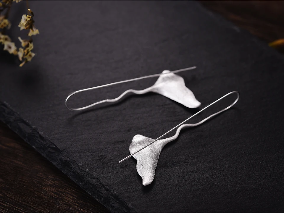 Muduh Collection Real 925 Sterling Silver Natural Handmade Designer Fine Jewelry Ginkgo Leaf Fashion Dangle Earrings for Women Brincos
